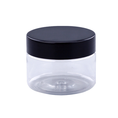 clear cylinder plastic cosmetic cream bottle/jar with black screw cap CO-005