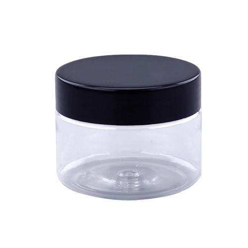 clear cylinder plastic cosmetic cream bottle/jar with black screw cap CO-005