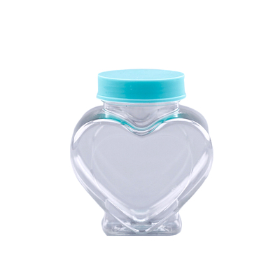 50ml Hot Sale heart-shaped plastic bottle food jars the candy containers with bule screw cap FD-009